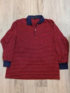 Dunhill Striped Long Sleeve Polo Shirt - Red/Navy/Yellow